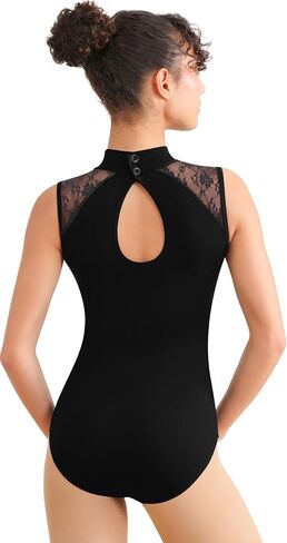 Turtleneck Dance Leotard for Women Lace Splicing Ballet Tank, Removable Chest Pads, Hollow Back in Saudi Arabia