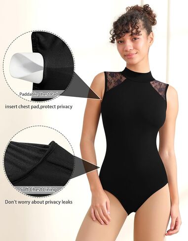 Turtleneck Dance Leotard for Women Lace Splicing Ballet Tank, Removable Chest Pads, Hollow Back in Saudi Arabia