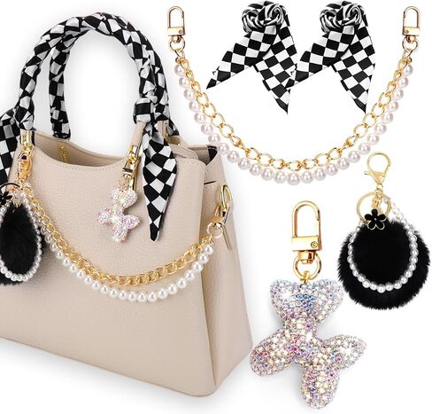 AIERSA 3Pcs Bag Charms for Handbags Purses, Cute Keychains for Women, Pearl Chain Bag Strap, Handle Decorative Handbag Charms Set for Women Purse Handbag Wallet Crossbody Shoulder Bag Accessories in Kuwait