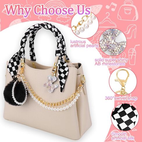 AIERSA 3Pcs Bag Charms for Handbags Purses, Cute Keychains for Women, Pearl Chain Bag Strap, Handle Decorative Handbag Charms Set for Women Purse Handbag Wallet Crossbody Shoulder Bag Accessories in Kuwait