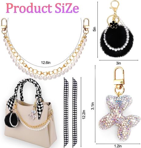 AIERSA 3Pcs Bag Charms for Handbags Purses, Cute Keychains for Women, Pearl Chain Bag Strap, Handle Decorative Handbag Charms Set for Women Purse Handbag Wallet Crossbody Shoulder Bag Accessories in Kuwait