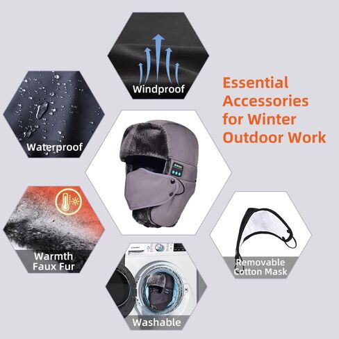 JOYSICAL Bluetooth Warm Hat, Winter Trapper Hat for Men, Mens Hat with Ear Flaps, Snow Mask, Wireless Ski Face Cover, Womens Hats Winter, Black in Kuwait