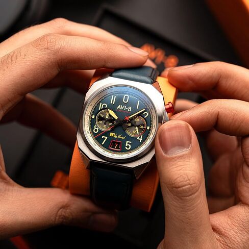 AVI-8 Men's 41mm Bell X-1 Machbuster Chronograph Watch with Leather Strap AV-4118 in Kuwait