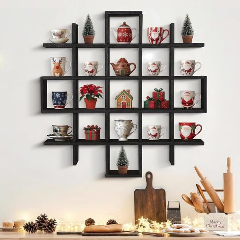 Suzile Oversize Tea Cup and Saucer Display Rack Rustic Brown Wooden Display Shelves Rustic Wooden Floating Curio Shelf Travel Wall Mounted Tea Cup and Saucer Rack Holder Shadow Box Shelf in Saudi Arabia