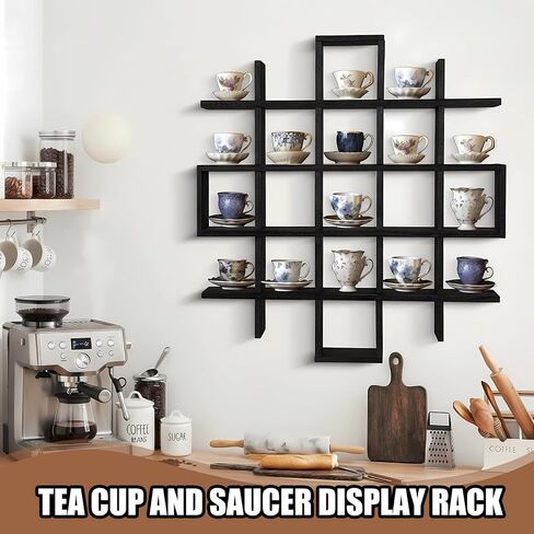 Suzile Oversize Tea Cup and Saucer Display Rack Rustic Brown Wooden Display Shelves Rustic Wooden Floating Curio Shelf Travel Wall Mounted Tea Cup and Saucer Rack Holder Shadow Box Shelf in Saudi Arabia