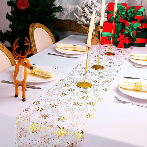 Snowkingdom 20ft Gold Table Runner ، Glitter Foil Metallic Thin Thice Mesh Runner Gold Runner for Table Centerces ، Decorations Golden for Party Cairs Sashes Hinded Birthday Cradues Christmas 240 Int in Kuwait