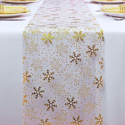 Snowkingdom 20ft Gold Table Runner ، Glitter Foil Metallic Thin Thice Mesh Runner Gold Runner for Table Centerces ، Decorations Golden for Party Cairs Sashes Hinded Birthday Cradues Christmas 240 Int in Kuwait