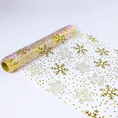 Snowkingdom 20ft Gold Table Runner ، Glitter Foil Metallic Thin Thice Mesh Runner Gold Runner for Table Centerces ، Decorations Golden for Party Cairs Sashes Hinded Birthday Cradues Christmas 240 Int in Kuwait