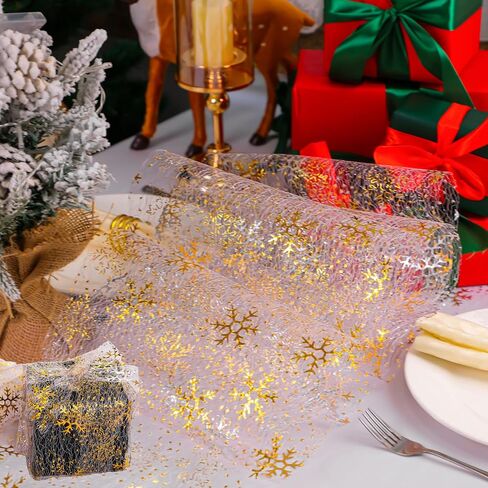 Snowkingdom 20ft Gold Table Runner ، Glitter Foil Metallic Thin Thice Mesh Runner Gold Runner for Table Centerces ، Decorations Golden for Party Cairs Sashes Hinded Birthday Cradues Christmas 240 Int in Kuwait