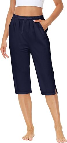 Women Yoga Capri Pants Comfy Drawstring Lounge Sweatpants with Side Pockets in Saudi Arabia
