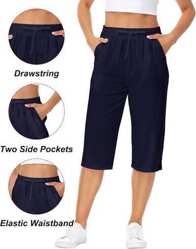 Women Yoga Capri Pants Comfy Drawstring Lounge Sweatpants with Side Pockets in Saudi Arabia