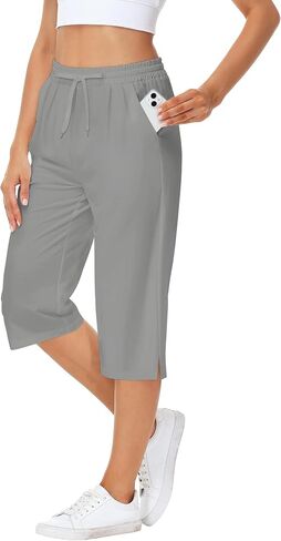 Women Yoga Capri Pants Comfy Drawstring Lounge Sweatpants with Side Pockets in Saudi Arabia