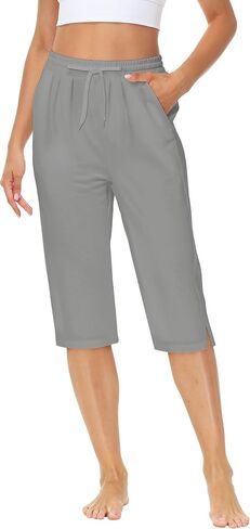 Women Yoga Capri Pants Comfy Drawstring Lounge Sweatpants with Side Pockets in Saudi Arabia