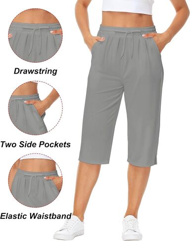 Women Yoga Capri Pants Comfy Drawstring Lounge Sweatpants with Side Pockets in Saudi Arabia