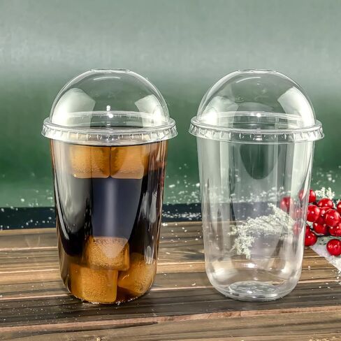 16oz 50 Set Disposable Plastic Cups with Dome Lids and Straws, Clear Iced Coffee Cups with lids, Round Bottom Plastic Cup for Milkshakes Juice Beverages Holiday Party Outdoor Picnic Supplies in Saudi Arabia