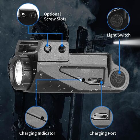 500 Lumens Green Pistol Light for Glock，Mini Pistol Flashlight Picatinny Rail Mounted USB-TypeC Rechargeable Weapon Light, Aluminum Tactical Flashlight for gun with Strobe Function Fits Taurus Black in Saudi Arabia