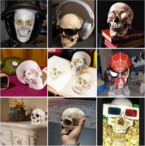 2Pack Human Skulls Head Model,Resin Skulls Decor for Home,Life Size Plastic Skeleton Head, Halloween Statue,Skull Figurine for Decorations Art in Kuwait