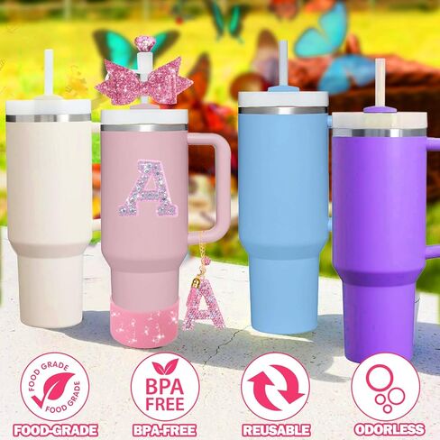 مجموعة إكسسوارات أكواب وردية من Mity Rain مكونة من 7 قطع لكأس ستانلي، وديكورات الأحرف الأولى لأكواب ستانلي سعة 30 أونصة و40 أونصة (أ) in Kuwait