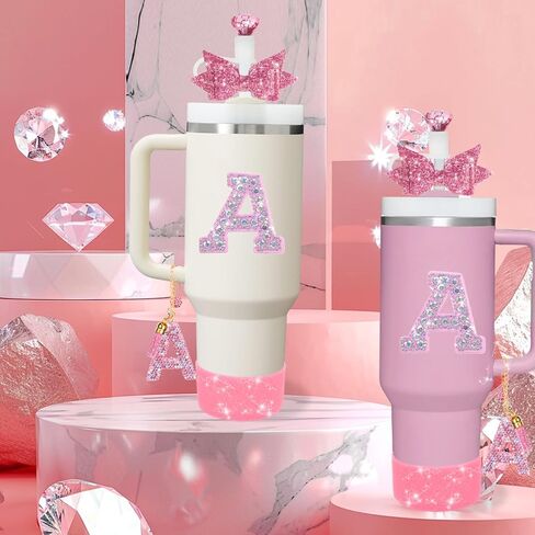 مجموعة إكسسوارات أكواب وردية من Mity Rain مكونة من 7 قطع لكأس ستانلي، وديكورات الأحرف الأولى لأكواب ستانلي سعة 30 أونصة و40 أونصة (أ) in Kuwait