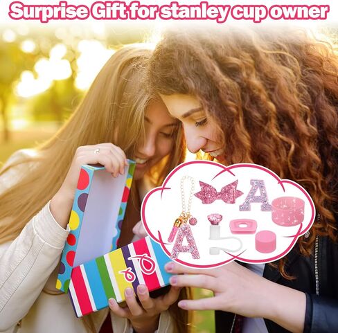 مجموعة إكسسوارات أكواب وردية من Mity Rain مكونة من 7 قطع لكأس ستانلي، وديكورات الأحرف الأولى لأكواب ستانلي سعة 30 أونصة و40 أونصة (أ) in Kuwait