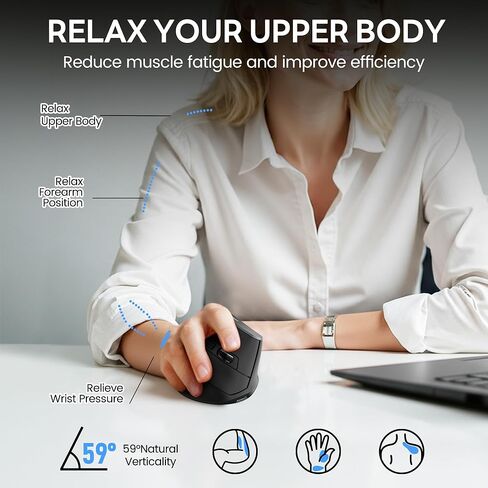 Vertical Mouse Wireless, 2.4G Rechargeable Mouse with Battery Indicator,4 Level DPI,Ergonomic Design for Comfort and Reduced Wrist Strain, Ideal for Home,Office Use,Matte Black in Saudi Arabia
