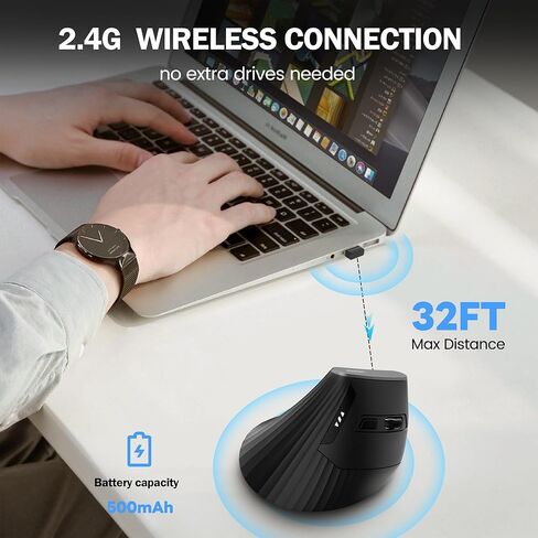 Vertical Mouse Wireless, 2.4G Rechargeable Mouse with Battery Indicator,4 Level DPI,Ergonomic Design for Comfort and Reduced Wrist Strain, Ideal for Home,Office Use,Matte Black in Saudi Arabia