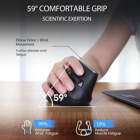 Vertical Mouse Wireless, 2.4G Rechargeable Mouse with Battery Indicator,4 Level DPI,Ergonomic Design for Comfort and Reduced Wrist Strain, Ideal for Home,Office Use,Matte Black in Saudi Arabia