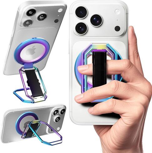 (2025 Upgraded) 4-in-1 Magnetic Phone Grip Stand for MagSafe with Finger Strap Loop, Removable Ring Holder for iPhone 16 Pro Max 15 14 13 12, Kickstand for Hands-Free View at Home Work Travel - Silver in Saudi Arabia