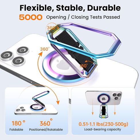 (2025 Upgraded) 4-in-1 Magnetic Phone Grip Stand for MagSafe with Finger Strap Loop, Removable Ring Holder for iPhone 16 Pro Max 15 14 13 12, Kickstand for Hands-Free View at Home Work Travel - Silver in Saudi Arabia