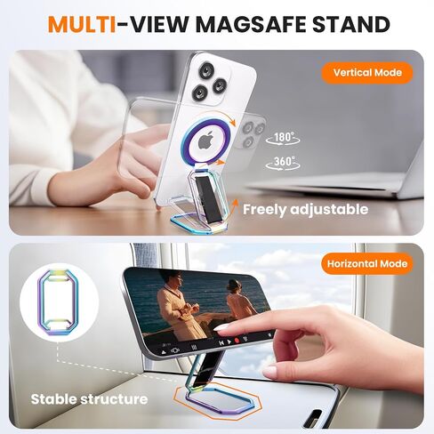 (2025 Upgraded) 4-in-1 Magnetic Phone Grip Stand for MagSafe with Finger Strap Loop, Removable Ring Holder for iPhone 16 Pro Max 15 14 13 12, Kickstand for Hands-Free View at Home Work Travel - Silver in Saudi Arabia