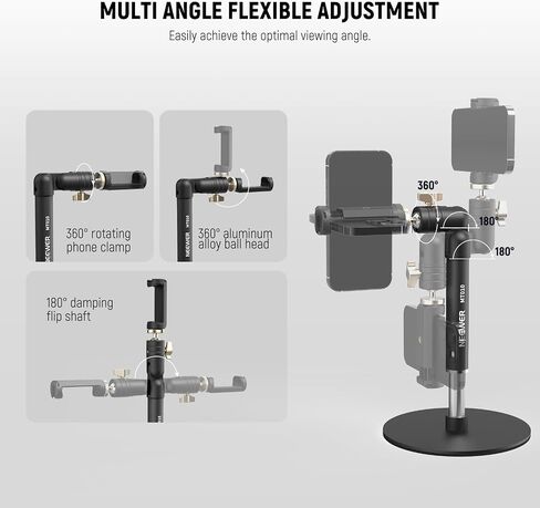 NEEWER Basics Cell Phone Stand for Desk, Adjustable Phone Holder Clamp with Weighted Metal Base, Office Table Phone Mount Compatible with iPhone 16 15 Pro Max Plus Samsung for Video Recording, ST006 in Saudi Arabia