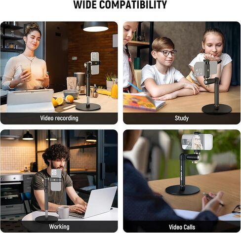NEEWER Basics Cell Phone Stand for Desk, Adjustable Phone Holder Clamp with Weighted Metal Base, Office Table Phone Mount Compatible with iPhone 16 15 Pro Max Plus Samsung for Video Recording, ST006 in Saudi Arabia