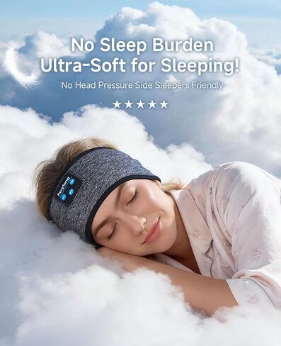 Perytong Sleep Headphones Bluetooth Headband, No Pressure for Ear, Headband Headphones Wireless Earphones Music Sleep Headband Earbuds, Sleep Mask Gifts for Men Women Teens in Kuwait