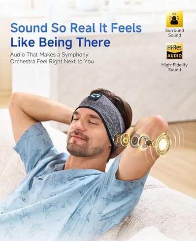 Perytong Sleep Headphones Bluetooth Headband, No Pressure for Ear, Headband Headphones Wireless Earphones Music Sleep Headband Earbuds, Sleep Mask Gifts for Men Women Teens in Kuwait