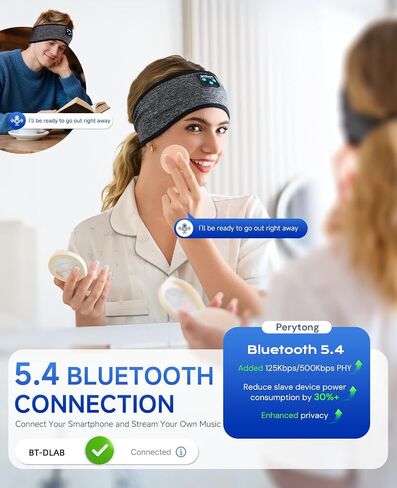Perytong Sleep Headphones Bluetooth Headband, No Pressure for Ear, Headband Headphones Wireless Earphones Music Sleep Headband Earbuds, Sleep Mask Gifts for Men Women Teens in Kuwait