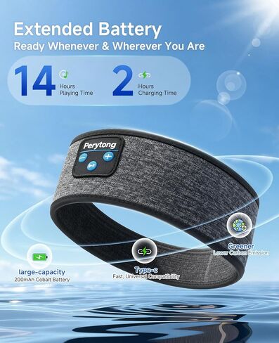 Perytong Sleep Headphones Bluetooth Headband, No Pressure for Ear, Headband Headphones Wireless Earphones Music Sleep Headband Earbuds, Sleep Mask Gifts for Men Women Teens in Kuwait