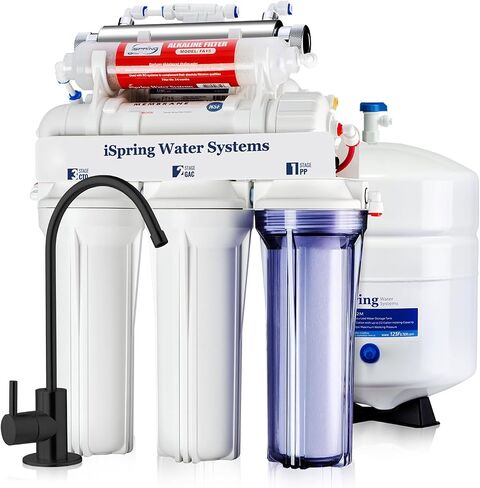 iSpring RCC2AK, Upgraded 200 GPD, pH+ 6-Stage Under Sink Reverse Osmosis System with Alkaline Remineralization Filter, Patented Top-Mounted Faucet Design for Easy DIY Installation in Saudi Arabia