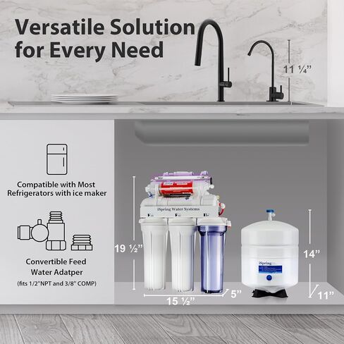 iSpring RCC2AK, Upgraded 200 GPD, pH+ 6-Stage Under Sink Reverse Osmosis System with Alkaline Remineralization Filter, Patented Top-Mounted Faucet Design for Easy DIY Installation in Saudi Arabia