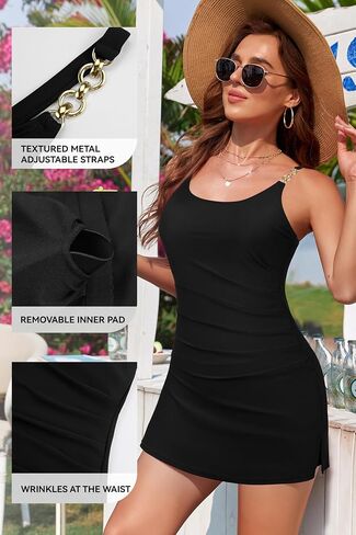 SHEKINI Women Swim Dress One Piece Swimsuits Modest Tummy Control Bathing Suit Skirt with Pockets Swimwear in Saudi Arabia