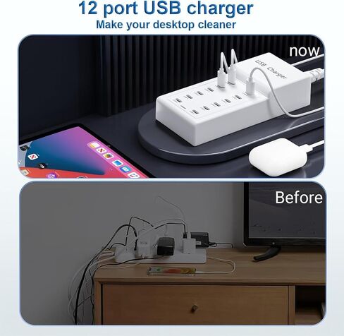 USB Charging Station, 12 Ports USB C Charger, 50W/10A MultiPort Charging Block[6 USBC+6 USBA], Compatible with iPhone 16/15/14/13/Samsung/Tablet/Watch/Headphones and Multiple Charger Plug in Saudi Arabia