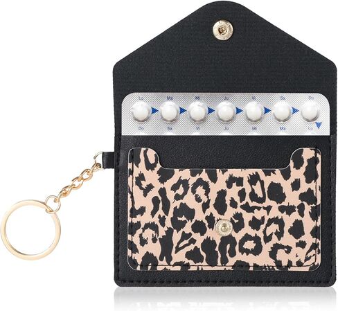 1 Pack Birth Control Pill Case Sleeve Packet 4.3 X 3 Inch PU Leather Wallet Pill Holder Privacy Protection Birth Control Pill Wallet with Key Ring for Pill Card Organizer, White in Kuwait