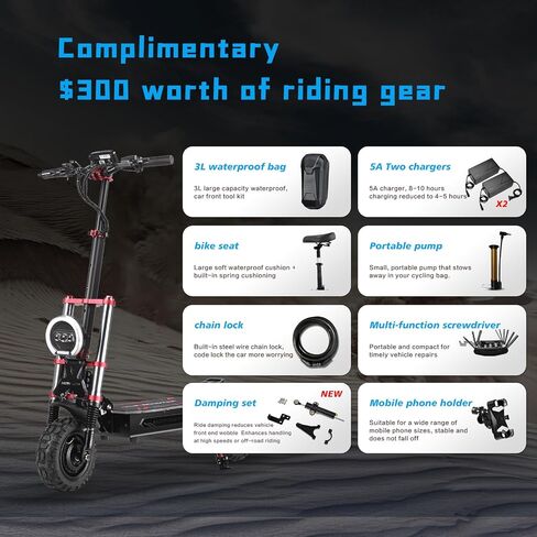TRBK-M2 72V10000W Dual Drive Off-Road Electric Scooter, 11-inch All-Terrain Tires, 60 mph Top Speed, 35 AH Li-Ion Battery, 60 Mile Range, Hydraulic Brakes/Shock Absorption,Smart Large Screen with Seat in Saudi Arabia