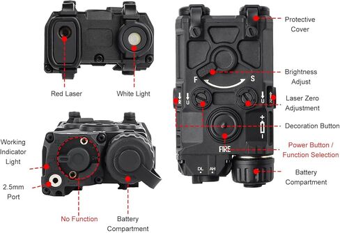 رؤية ليزر تكتيكية Airsoft، 4 أوضاع مع ليزر أحمر/أخضر، ليزر أحمر/أخضر + ضوء أبيض، ضوء أبيض ثابت/ستروب، مناسب لسكك Picatinny مقاس 20 مم AEG GBB CQB in Kuwait
