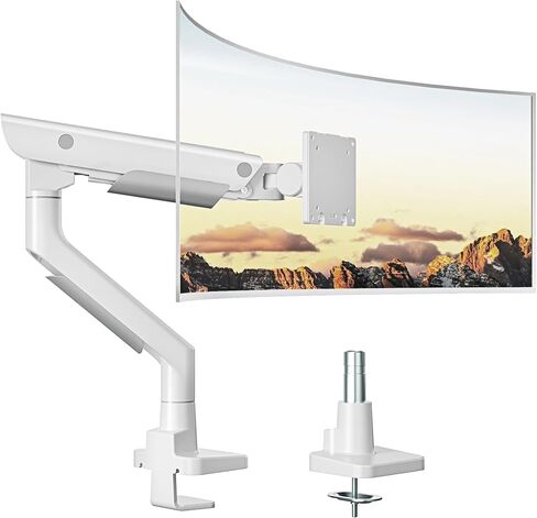 monTEK Sleek Aluminum Monitor Arm for 17–57" Ultrawide Screens up to 59 lbs, USB 3.0 A/C, Heavy Duty Single Monitor Arm Desk Mount, Pneumatic Lift, Quick-Release Plate, Clamp/Grommet, Max VESA 100x100 in Saudi Arabia