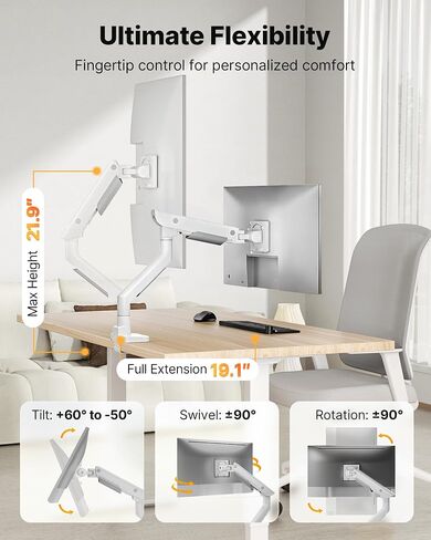 monTEK Sleek Aluminum Monitor Arm for 17–57" Ultrawide Screens up to 59 lbs, USB 3.0 A/C, Heavy Duty Single Monitor Arm Desk Mount, Pneumatic Lift, Quick-Release Plate, Clamp/Grommet, Max VESA 100x100 in Saudi Arabia