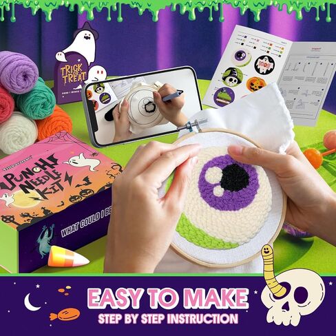 yuegool 6pcs punch eedle coaster kit ، easy diy تطريز مجموعة للمبتدئين ، الأطفال والكبار ، هدية عيد الأم مع الأنماط والأدوات والغزل والطوق والتعليمات وحامل السفينة in Kuwait