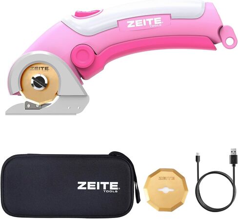 ZEITE 4V Cordless Scissors,Electric Cardboard Box Cutter with Titanium Coated HSS Blades,Rotary Cutter with Safety Lock for Leather Carpet Fabric Cutting,Sewing,Crafting,Storage Case in Kuwait