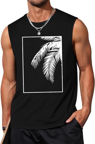Beach Tank Tops for Men Hawaiian Palm Tree Summer Graphic Vacation Sleeveless Tees Shirts Workout Muscle Gym Tshirt in Kuwait