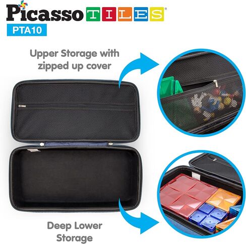 Picassotiles لعبة حمل CASE STORAGE BOX Organizer حقيبة سفر محمولة مقاومة للماء أكسفورد للأطفال من البلاط المغناطيسي البلاط الجذري كتل بناء المغناطيس شخصية in Kuwait