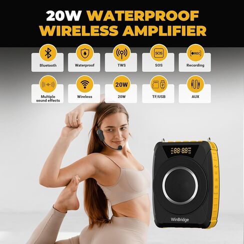 Voice Amplifier with Wireless Microphone Headset – Waterproof Portable Speaker Microphone with TWS Stereo, SOS, Recording – Rechargeable Bluetooth 5.0 PA System for Teachers, Coaches, Tour Guides in Kuwait